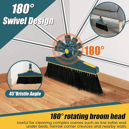 4Pcs Broom and Dustpan Set with Floor Squeegee Rectangular Brush Retractable Upright Broom Dustpan Squeegee Rectangular Brush Combo Set with Long Stainless Steel Handle for Living Room Kitchen Office
