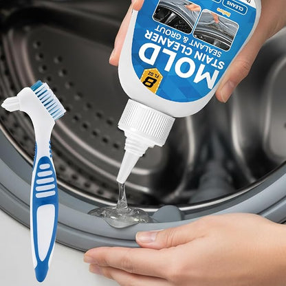 Mold Stain Cleaner, 8 Floz Washing Machine Cleaner Gel with Brush, Household All-Purpose Cleaner Highly Effective in Penetrating for Grout, Fridge, Bathroom, Shower, Front Load Washer, Tile Bathtub