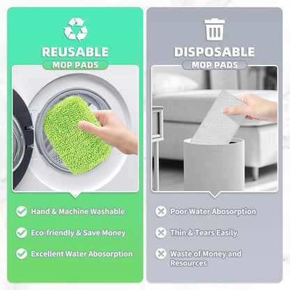 8 Pack Reusable Mop Pads Compatible with Swiffer Sweeper, Microfiber Chenille Washable Swiffer Mop Pads, Dry & Wet Sweeping Mopping Cloths (Green)