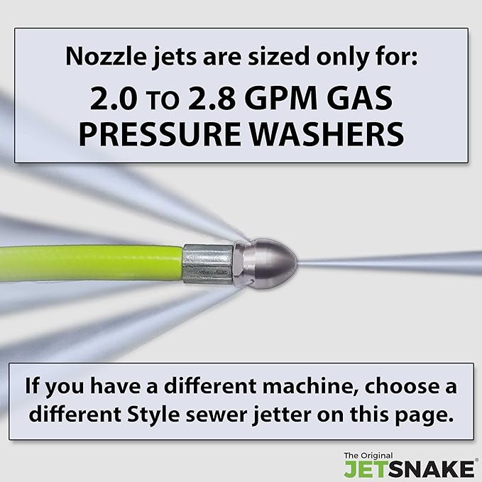 100 FT SEWER JETTER - Flexible Steel Braid - Complete and Ready to Use - For Your 2.0 to 2.8 GPM Gas Pressure Washer