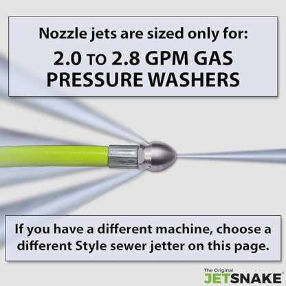 100 FT SEWER JETTER - Flexible Steel Braid - Complete and Ready to Use - For Your 2.0 to 2.8 GPM Gas Pressure Washer