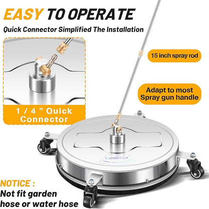 LidoDola 20'' Pressure Washer Surface Cleaner with 4 Wheels - Stainless Steel Surface Cleaner for Pressure Washer Attachment for Concrete, Driveway, Patio, Sidewalk, Deck and Driveways