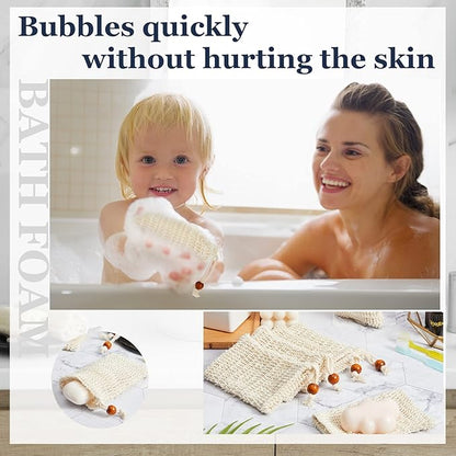 Cunhill 60 Pack Soap Saver Bag Exfoliating Soap Pouch with Drawstring Bar Wooden Bead Foaming and Drying Exfoliating Net for Bath and Shower (3.5x5.5 Inch)
