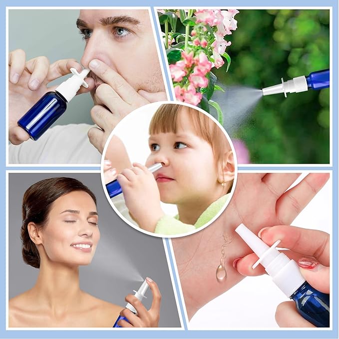 20 Pcs Nasal Spray Bottle, 10ML/0.35OZ 12 Pcs Glass Bule Refillable Empty Nasal Spray Bottles with 4 Funnels and 4 Labels