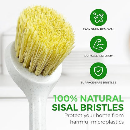AIRNEX Bamboo Dish Brush Set of 2 - Dishwasher Brush w/Handle Made of Wheat Straw & Sisal Bristles - Non Scratch Kitchen Scrub Brush for Dishes, Pots & Pans - Dish Scrubber w/Plastic Free Bristles