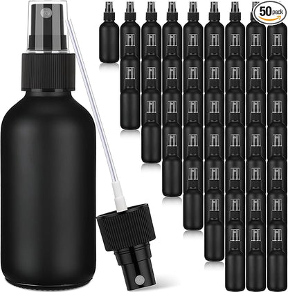 Maxcheck 50 Pieces 4oz Small Glass Spray Bottles for Essential Oil Empty Spray Mist Bottle Empty Fine Mist and Refillable Mister Refillable Liquid Containers for Perfumes, Cleaning(Black)