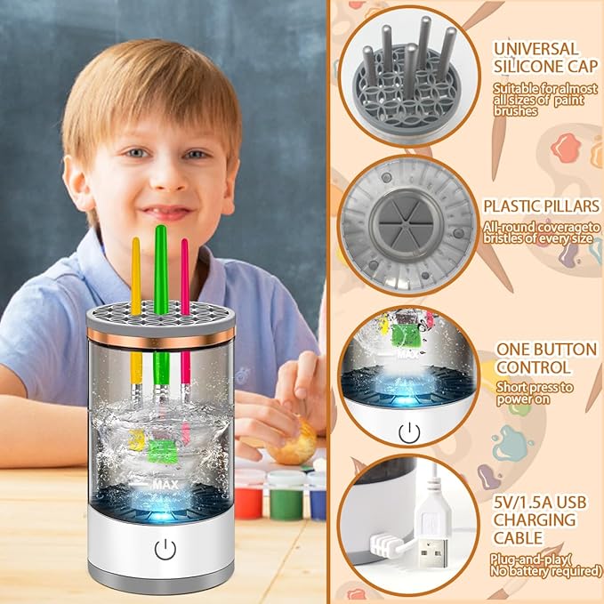 Vodolo Electric Paint Brush Cleaner Machine,Easy Premium paintbrush Cleaner Professional Automatic Spinning Water Color Brush Cleaning Tool Cleanser Machine,Painting Artist Accessories