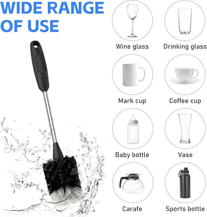 SetSail Bottle Brush of 3 Pack, 14-in Long Stainless Steel Handle Water Bottle Cleaner Brush Non-Slip Grip Bottle Brushes for Cleaning Water Bottles Sport Bottles Coffee Mugs Glasswares Cups, Black