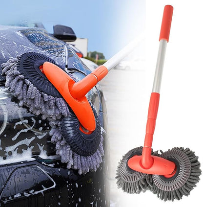 Car Wash Brush with Long Handle, Adjustabe Microfiber Car Wash Mop with Long Handle, Car Cleaning Kit Brush Duster, Scratch Free Cleaning Tool for Cars, Window, Truck Orange