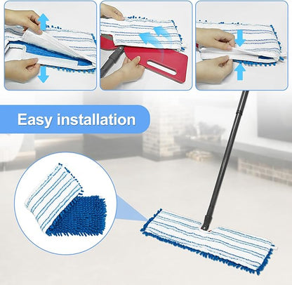 3 Pack Mop Heads Replacements Compatible for Ocedar Dual-Action Microfiber Flip Mop, Double Sided Mop Replace Head Mop Refills with Microfiber & Chenille for Dry Wet Use, Reusable, Machine Washable