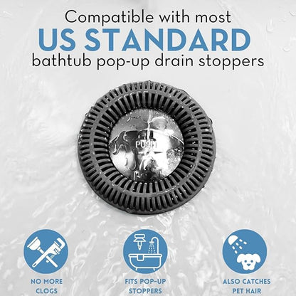 Hair Catcher for Shower Drain & Bathtub – TubRing Pop-Up Drain Protector & Strainer, Reusable Silicone Stopper for Bathroom Clog Prevention, Fits 1.85"–2.16" Drains | Charcoal Gray