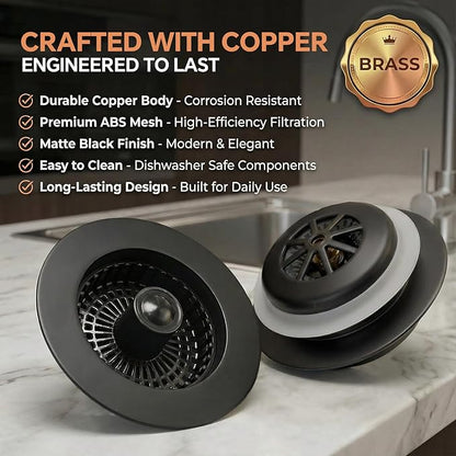 Kitchen Sink Stopper, 3 in 1 Pop Up Kitchen Sink Drain Strainer, with an Extra Basket Strainer, Sink Drain Stopper for US Standard 3-1/2 Inch, Brass Material Electroplate (Black 2pcs)