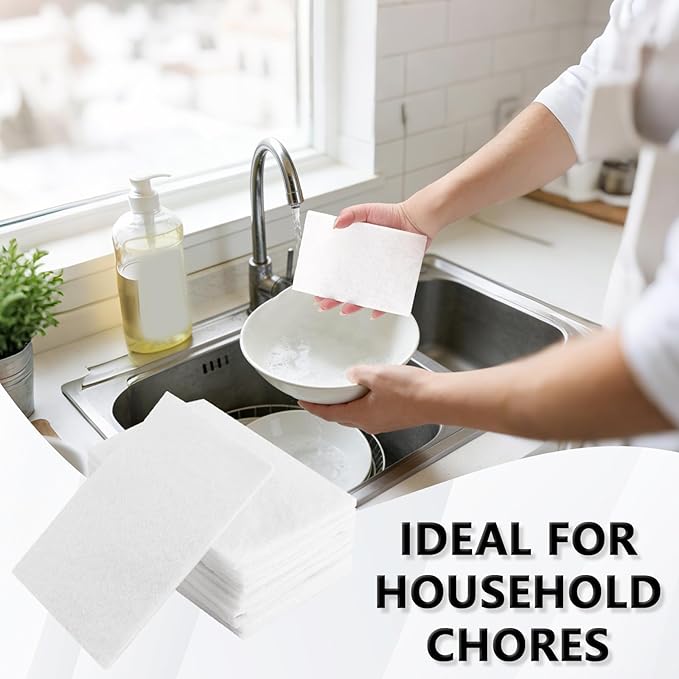 12PCS White Non Woven Pads & Non Scratch Scrubbing Pads 4x6 Inch Light Duty Scouring Pad & Abrasive Surface Scrubber Multi Scouring Sponge for Polishing Cleaning Pads Non Abrasive