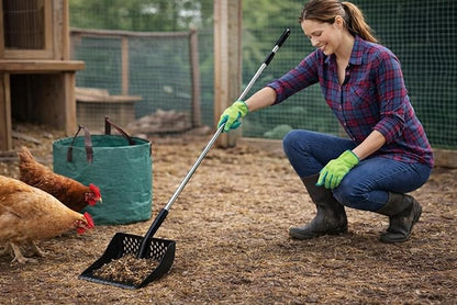 2-in-1 Chicken Poop Scooper for Coop Cleaning – Chicken Coop Scoop & Rake for Sand, Includes Gloves and Waste Bag – Ideal for Chicken Coops & Small Farm Animals (Black)