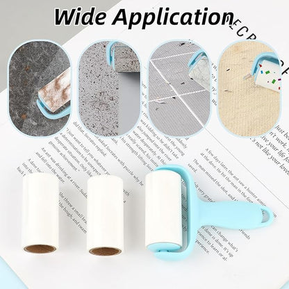 Blue Mini Lint Roller Travel Size,Reusable Lint Brush,Dog Cat Hair Remover with Ergonomic Handle and 3 Refills (90 Sheets)