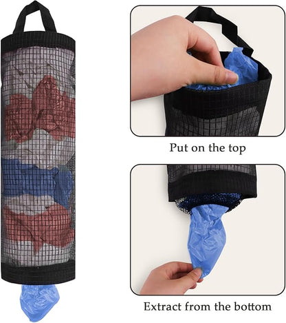 ZUFECY Grocery Bag Holder, Breathable Mesh Bags Dispenser Organizer Trash Bags, Black Hanging Storage Dispensers - 1 Pc