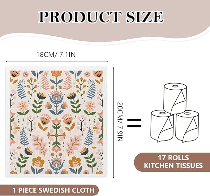 5 Pack Mixed Farmhouse Flower Swedish Kitchen Dishcloths Dish Towels, Country Garden Dish Towels for Kitchen, Swedish Dishcloth, Paper Towels Reusable, Dish Cloth Towel Cleaning Wipe for Home