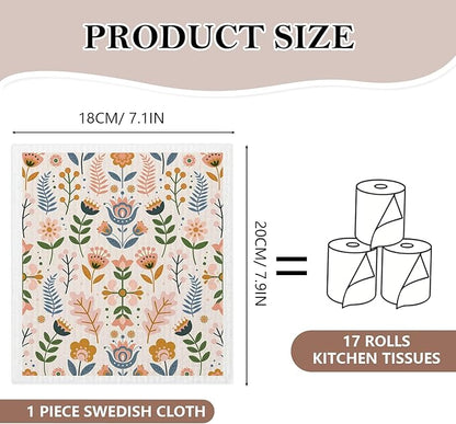 5 Pack Mixed Farmhouse Flower Swedish Kitchen Dishcloths Dish Towels, Country Garden Dish Towels for Kitchen, Swedish Dishcloth, Paper Towels Reusable, Dish Cloth Towel Cleaning Wipe for Home