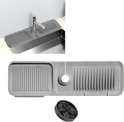 Faucet Mat for Kitchen Sink - Kitchen Sink Splash Guard with FREE Rubber Drain Insert - Faucet Guard Draining Mat, Faucet Mat Dish Soap Sponge Holder for Kitchen Sink (Gray, 18 Inch)