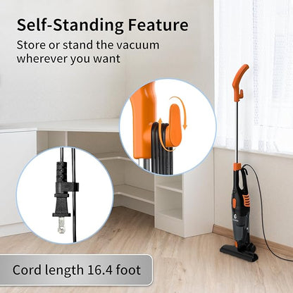 TC-JUNESUN Corded Vacuum Cleaner, 12 in 1 Ultra-Lightweight Vacuum Cleaners for Home 15KPa Powerful Suction Stick Vacuum with Washable HEPA Filter for Home, Car, Pet Hair, Carpet, Hard Floor