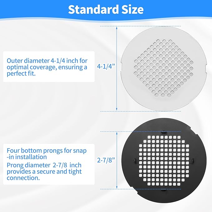 Shower Drain Cover, Shower Drain Hair Catcher Snap-in Replacement Strainer, Chrome Plated Round Grate, Drain Protector Designed for 4.25" D Standard Round Shower Drains
