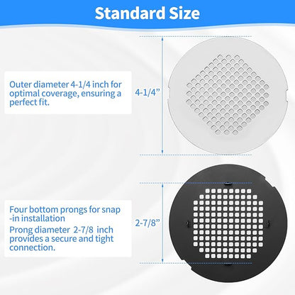 Shower Drain Cover, Shower Drain Hair Catcher Snap-in Replacement Strainer, Chrome Plated Round Grate, Drain Protector Designed for 4.25" D Standard Round Shower Drains