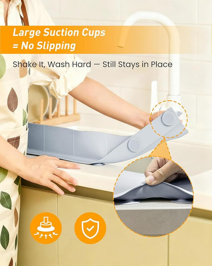 Kitchen Sink Splash Guard 30" 23" 18" Silicone Water Guard with Suction Cups, Faucet & Countertop Protector, Bathroom & Sink Edge Splash Guard Strip, Easy Install, Dishwasher Safe-Grey