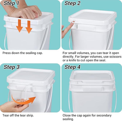 ASEVAT 5 Pcs 4 Liter (1 Gallon) Square Food Grade Bucket with Lid, White Plastic Pail with Handle for Storing Dry Food, Camping, Fishing