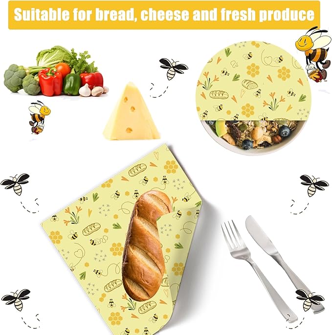 Beeswax Bread Bags & Beeswax Food Wraps Set, Reusable Natural Cotton Food Storage Bag for Sourdough, Wraps for Food (S,M,L), Sustainable,Organic, Moisture Lock& Freshness Preservation