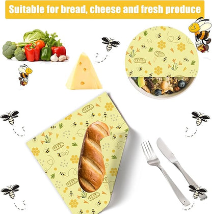 Beeswax Bread Bags & Beeswax Food Wraps Set, Reusable Natural Cotton Food Storage Bag for Sourdough, Wraps for Food (S,M,L), Sustainable,Organic, Moisture Lock& Freshness Preservation