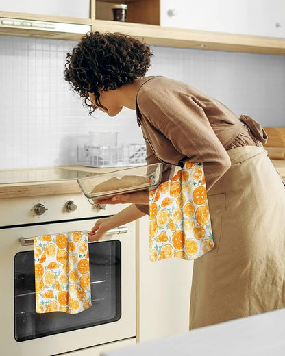 Miss Adola Flour Sack Kitchen Towels - Set of 2 Spring Dish Towels with Hanging Loop 18x26 Inch Absorbent Reusable Cotton Cloths for Cleaning Cute Design Home Decorative Housewarming, Lemon