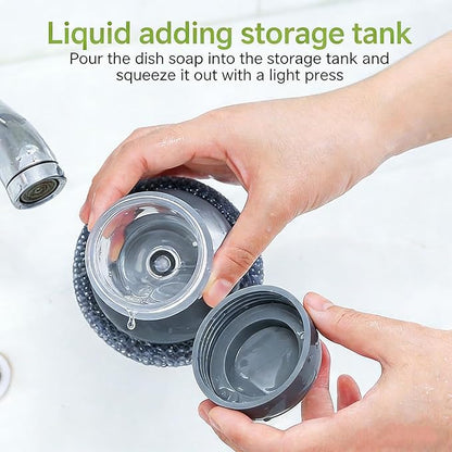 Comfort Grip Soap Dispensing Kitchen Scrub, Press-Type Dish Brush with Soap Dispenser, Replaceable Nylon Bristles, for Dishes Pots Pans Sinks Household Cleaning (2 Set)