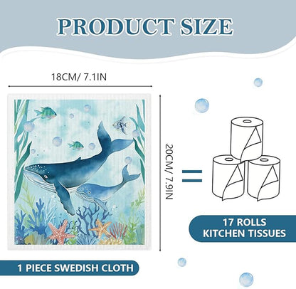 Mixed Ocean Animal Swedish Kitchen Dishcloths Dish Towels 6 Pack, Dish Towels for Kitchen, Swedish Dishcloth with Octopus, Paper Towels Reusable, Dish Cloth Towel Cleaning Wipe for Home Party