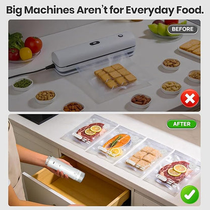 Compact Vacuum Sealer for Food: Handheld Vacuum Sealer with 15 Reusable Bags for Seal Meal Saver, Visible Water Tank Portable Food Sealer, Gifts for Mom, Wife, Chef