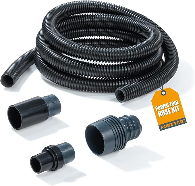 POWERTEC 70356 10 ft. Vacuum Hose Dust Collection Kit for Woodworking Power Tools, Wet/Dry Work Shop Vacuums, Miter Saw and Table Saw