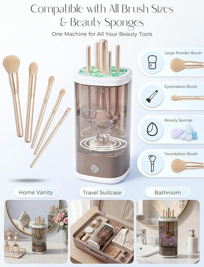 Electric Makeup Brush Cleaner Machine,3 in 1 Makeup Brush Cleanser & Washer,Cleaning Tool,Cosmetic Brushes Cleaners Cleaning For All Size Beauty Makeup Brush Set,Eyeshadow, Blush Brush. (Gray-)