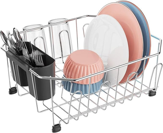 iSPECLE Small in Sink Dish Drying Rack - Stainless Steel Compact Inside Sink Dish Drainer for RV Apartment Kitchen, Rust Resistant, 11.6" W x 13.4" L, Silver