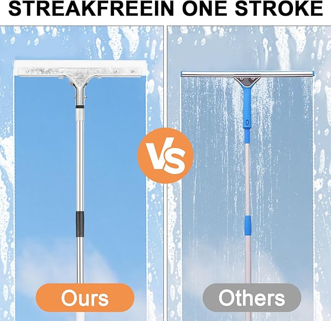 Floor Squeegee for Concrete Floor, 16" Large Heavy Duty Squeegee for Floor, Rubber Broom with 61" Long Handle - Ideal for Bathroom Tile, Garage Concrete, Deck, Shower Glass, Window Cleaning
