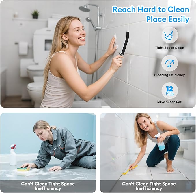 Crevice Cleaning Brush, Thin Hard Bristle Crevice Cleaning Tool Supplies for Tight Place, 12Pcs Small Household Use Cleaning Set for Kitchen, Gout, Gap, Corner, Window Track, Cup, Teapot, Bottle