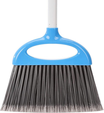 Amazon Basics Dustpan Broom Set with Adjustable Long Handle, Easy to Assemble, Blue and White