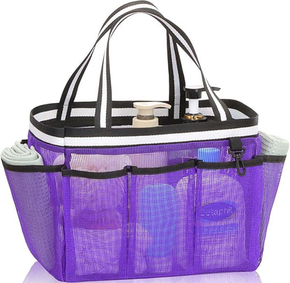 Ocim Large Portable Mesh Shower Caddy Bag Tote for Big Size Shampoo Bottles, Collapsible Quick Dry for College Dorm, Camping, Beach Pool Bathroom, Purple