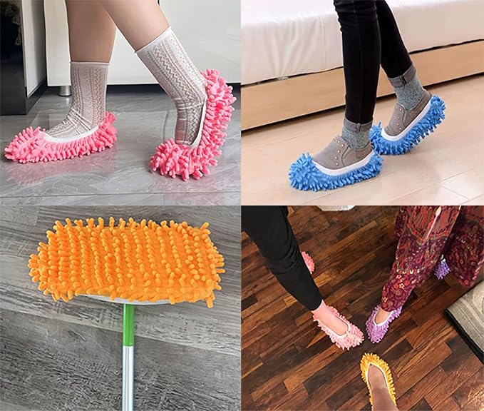 6 Pairs (12 Pieces) Dust Mop Slippers Shoe Cover Multi-Function Soft Washable Reusable Floor Cleaning Shoe Cover House Kitchen Office Cleaning Tools (Blue)