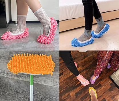 6 Pairs (12 Pieces) Dust Mop Slippers Shoe Cover Multi-Function Soft Washable Reusable Floor Cleaning Shoe Cover House Kitchen Office Cleaning Tools (Blue)