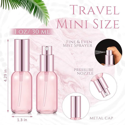 Tessco for you 20 Pcs 1 oz/30 ml Glass Spray Bottles Empty Perfume Atomizer Refillable Clear Decorative Empty Bottles with Fine Mist Sprayer Pump for Face Body Travel(Pink)
