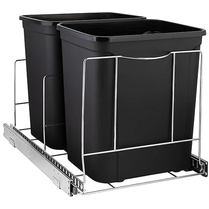 HOLDN’ STORAGE Pull Out Double Trash Can Under Cabinet - Two 7 Gallon Trash Can Included, Adjustable, Heavy Duty with Lifetime Limited Warranty 17¾” Wide Cabinet Opening - Anti Rust Chrome Finish