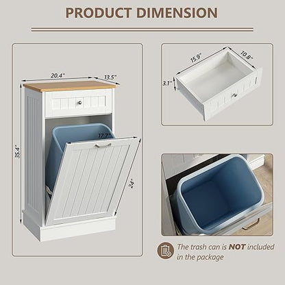 LOUVIXA Tilt Out Trash Can Cabinet, Hidden Trash Cabinet with Drawer, Wooden Dog Proof Trash Can Holder, Tilt Out Laundry Hamper, Garbage Can Holder (White)