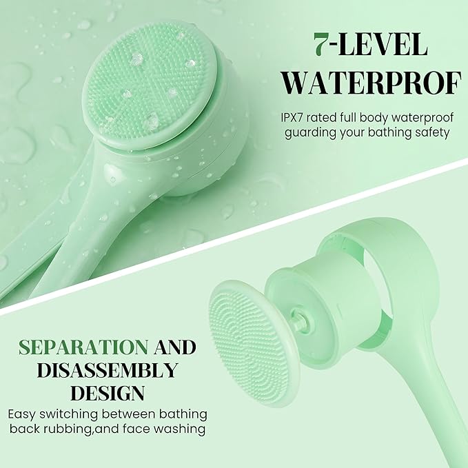 Electric Body Brush Back Scrubber for Shower，5 Replaceable Heads and Hook,Waterproof Long Dual Handle Power Body Scrubber 2 Speeds, for Cleansing Body, Exfoliating and Massaging Skin.
