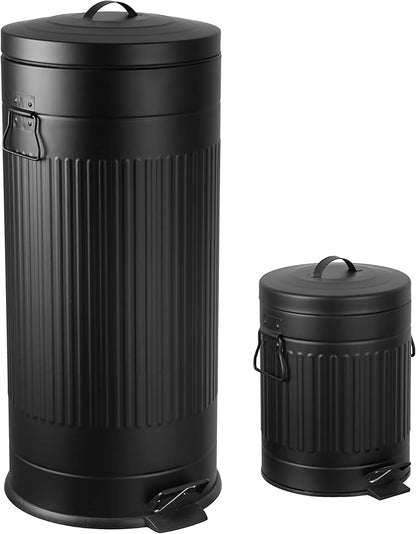 happimess HPM1018B Theo Retro 8-Gallon Step Trash Can with Soft-Close Lid and Free Mini Trash Can for Home, Kitchen, Bathroom, Living Room, Office, Charcoal Black