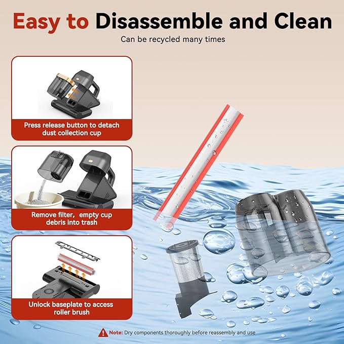 Mattress Cleaner, Bed Vacuum Cleaner with 149°F Heat, 16KPa Powerful Suction, 253.7nm U V-C Light, 40,000 RPM Brushroll, HEPA Filter, Dual 400ml Dust Cups for Sofa, Pet Hair, Wired Corded