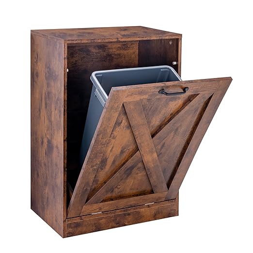 Zvyteay 13 Gallons Tilt Out Trash Can Cabinet, Wooden Free Standing Kichen Waste Bin Recycling Cabinet Hidden Trash Cabinet (Brown)